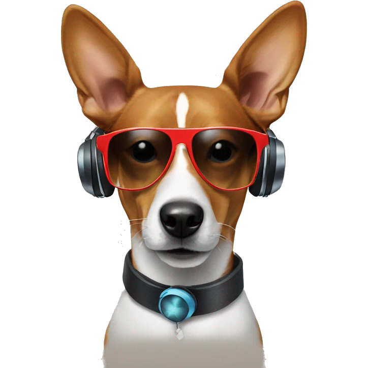 Dog basenji in sunglasses and headphones  emoji