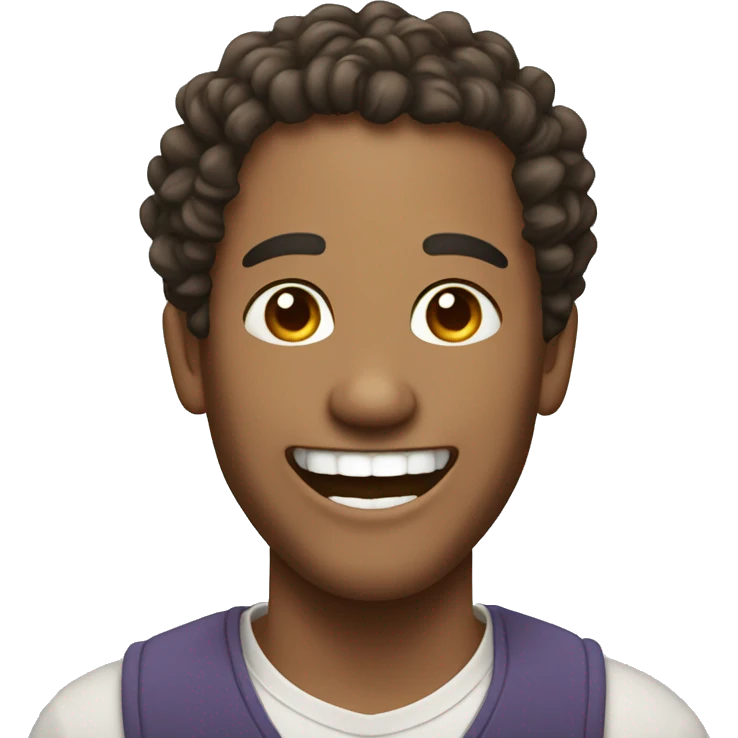 man with curly hair in a bun laughing emoji