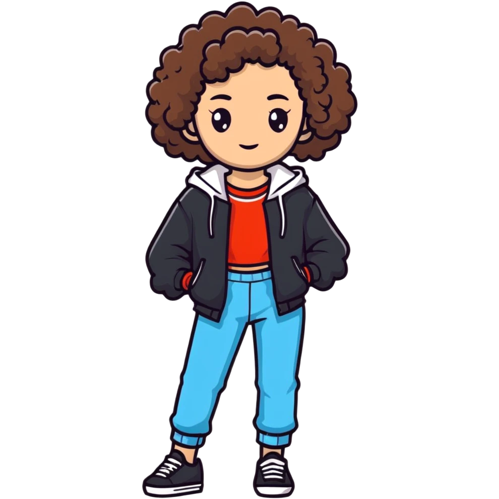 Full body teenage girl with curly brown hair, choni style with urban clothes emoji