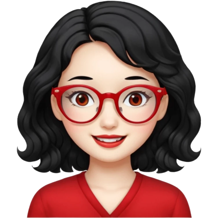 Beautiful girl,Black hair,wavy hair，long hair,Black eyes,Chinese peli rojo y lentes emoji