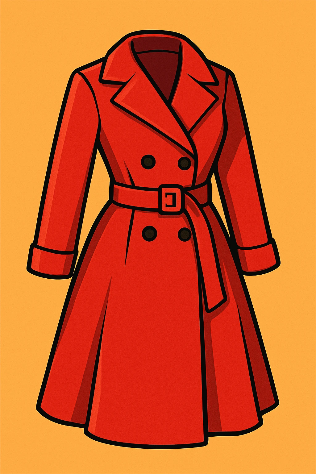 classic red trench coat for women, elegant and simple, vibrant toon style emoji