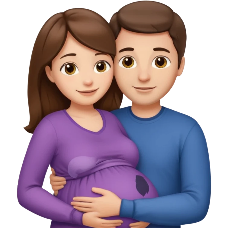 

“Pregnant woman with long brown hair and fair skin and man with short brown hair and fair skin hugging each other.”

 emoji