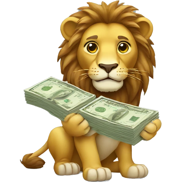 a lion holding a lot of bills emoji