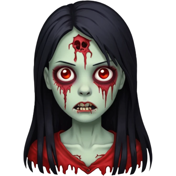 Garota zumbi cabelo longo preto, mechas vermelhas SOMENTE nas laterais, na frente da cabeça emoji