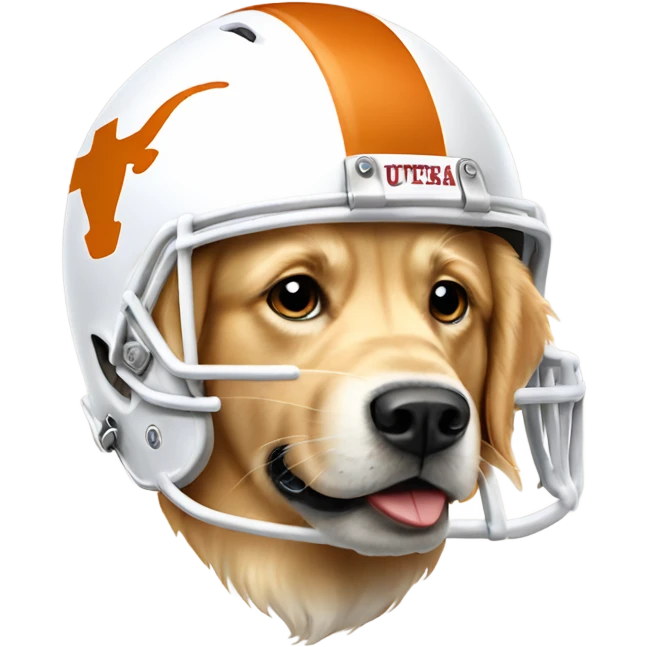 Golden retriever dog wearing university of Texas football helmet  emoji