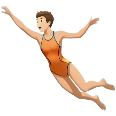 A diver mid-air, plunging from a high cliff into the sparkling ocean below. The background features rugged cliffs, clear blue water, and a bright sky, emphasizing the excitement and danger of the sport with a sense of freedom and adventure. emoji