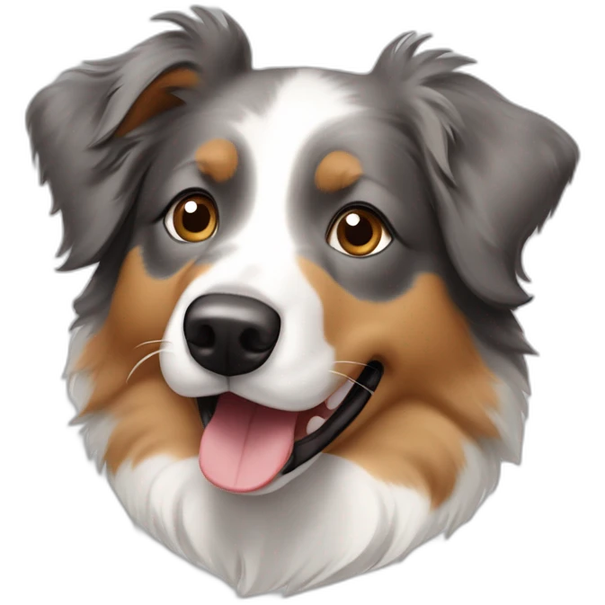 Australian shepherd dog with grey, white and light brown markings sticking it's tongue out emoji