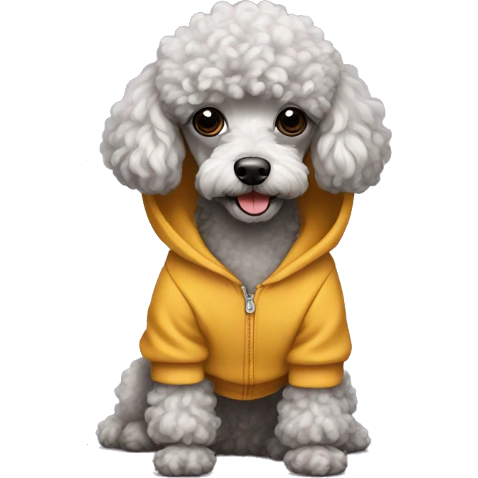 miniature poodle wearing a hoodie emoji
