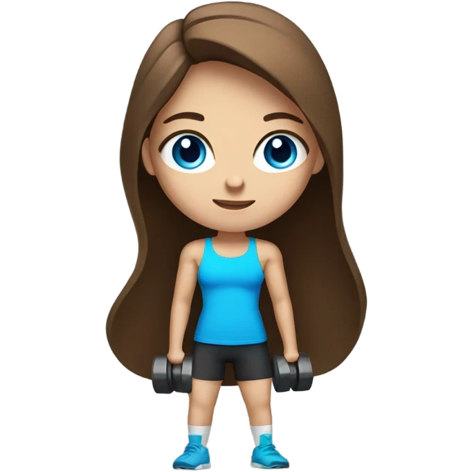 girl with long brown hair,  bright blue eyes, lifting weights emoji