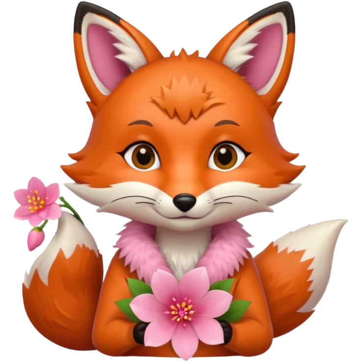 Fox holding a blossom and wearing a blossom emoji