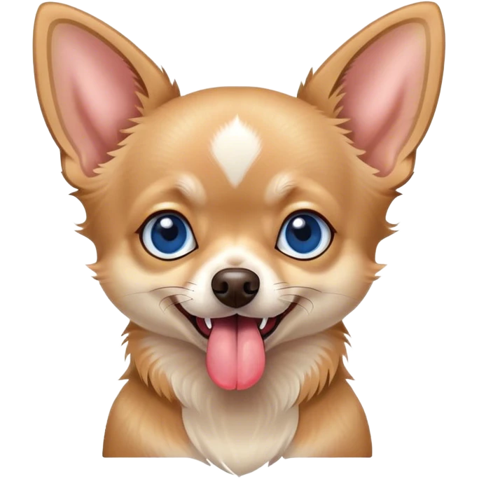 chihuahua with little blue eyes, sticks out his tongue. emoji