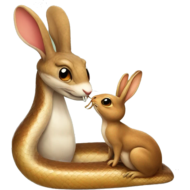 Snake kissing a rabbit emoji