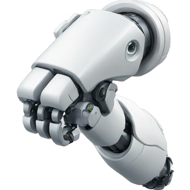 a laughing robotic arm with  face emoji