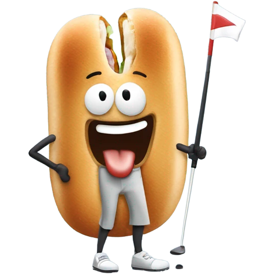 Man playing golf but the golf ball is a hot dog emoji