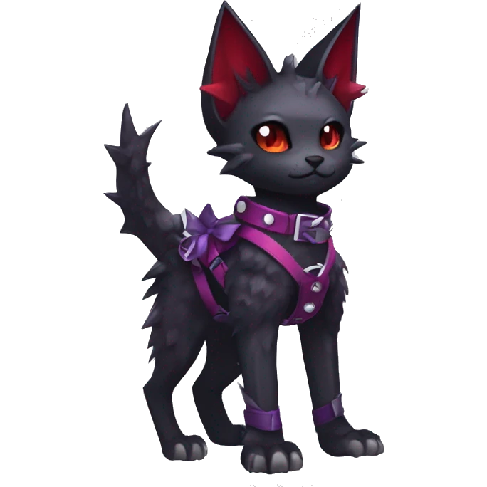 cool edgy cute pretty black punk red Purple ethereal fantasy nargacuga-bat-cat-Fakemon spiked collar harness full body emoji