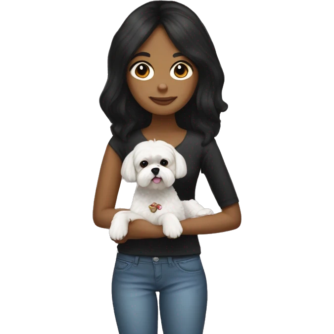A girl with black hair holding a shih tzu and a mini poodle emoji