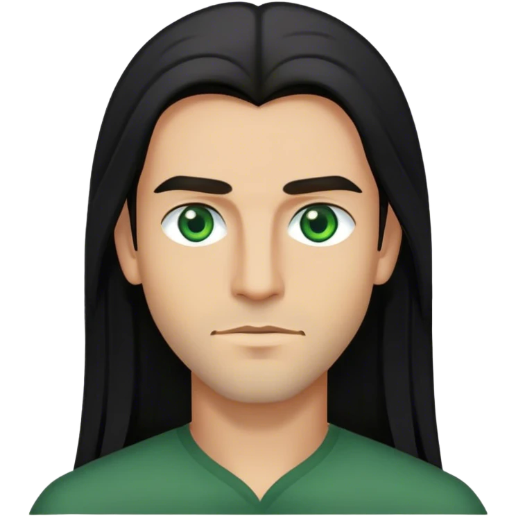 hombre de pelo negro, lacio, largo y color de ojos verdes.  emoji