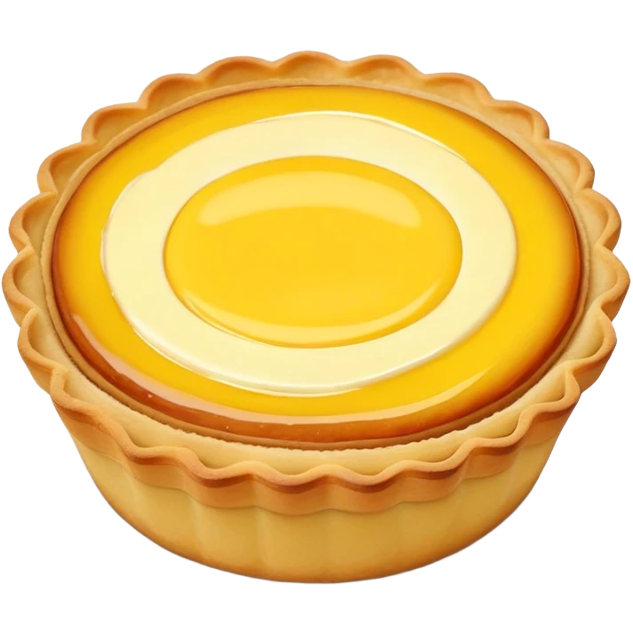 Hong Kong egg tart with yellow custard filling, simplified emoji style with bold outlines and bright colors, cartoon style Dan Ta pastry emoji
