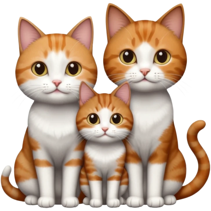 3 different coloured tiny short haired cats, including a dark grey and white cat, a ginger and white and a brown tabby and white emoji