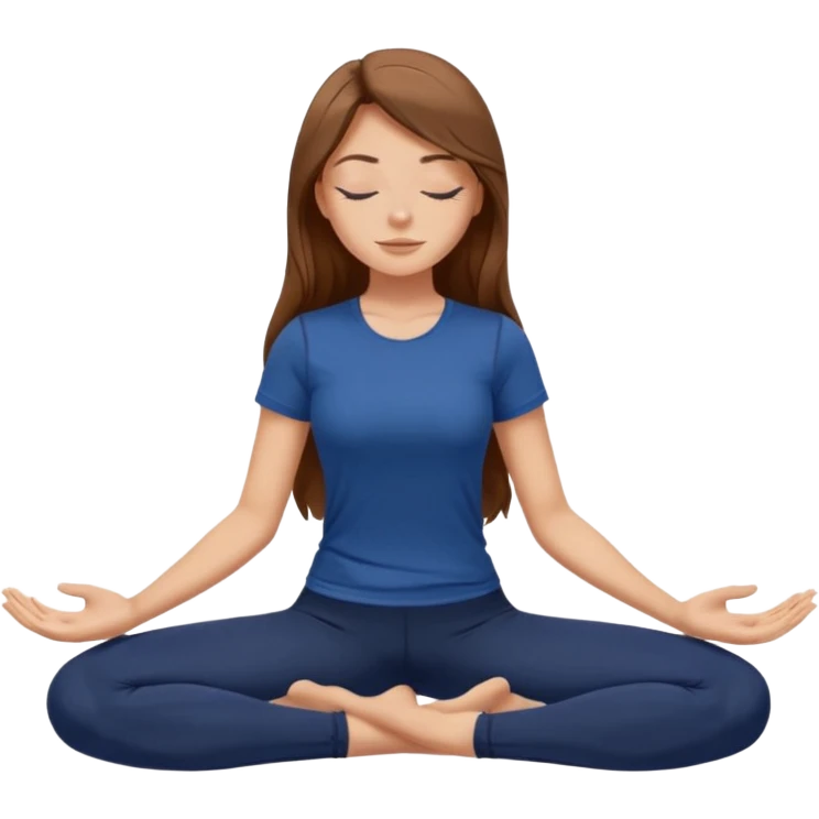 Brown long haired white girl with closed eyes in dark blue leggings and a black t-shirt sits on the splits emoji