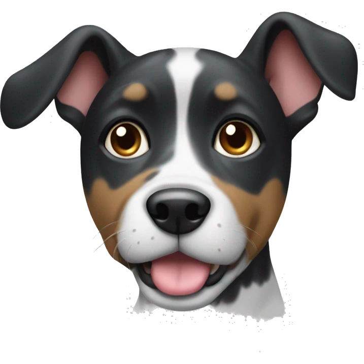 black and white dog with white paws and brindle face emoji