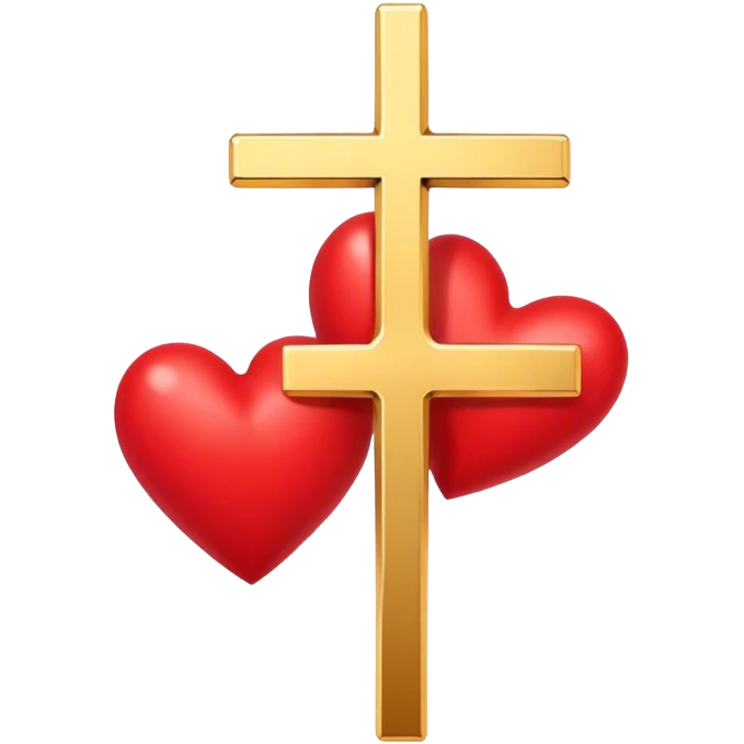 Two red  hearts connected by one simple gold cross  emoji