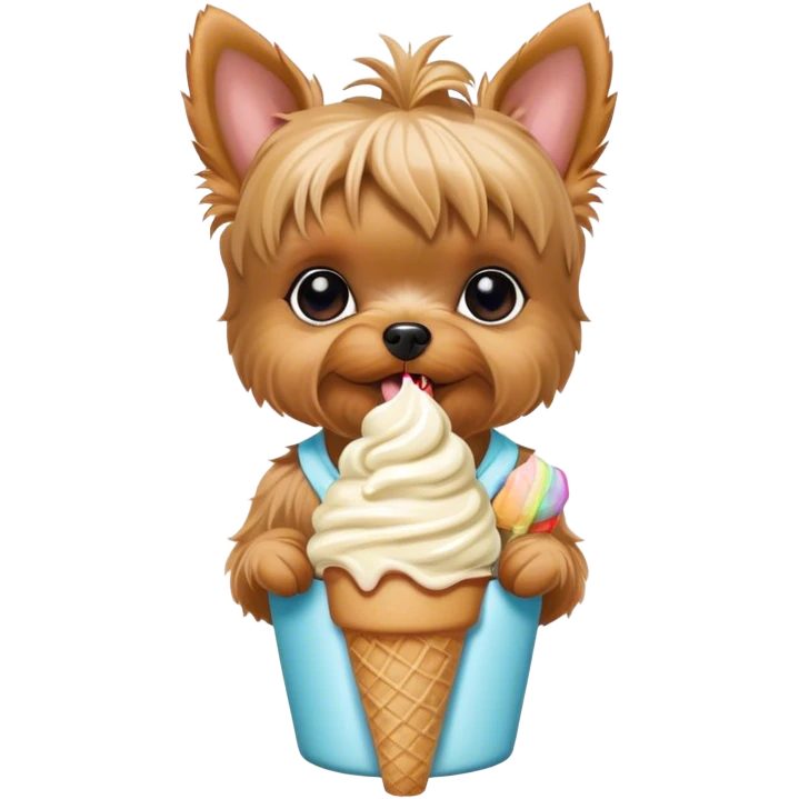 Teacup yorkie eating ice cream emoji