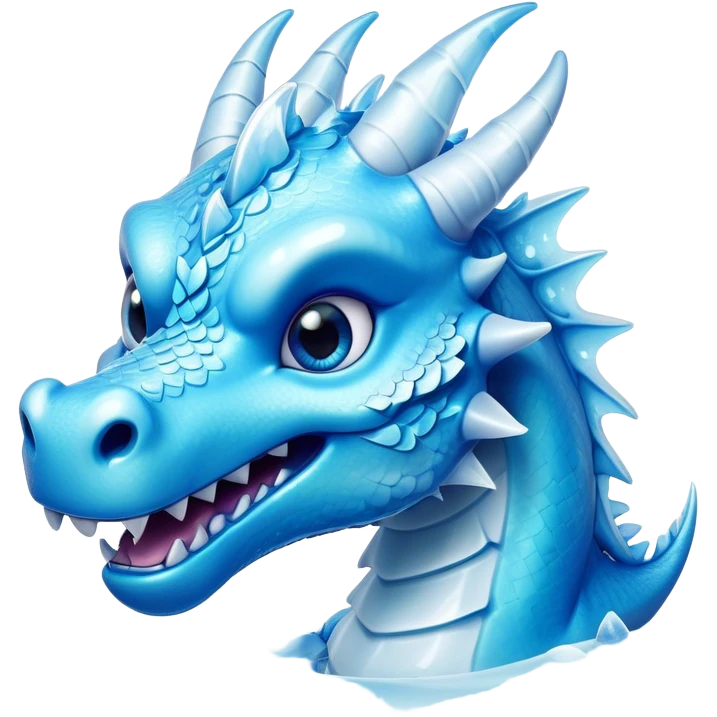 Cinematic Comical Beautiful Ice Dragon Portrait Emoji, Head tilted dramatically with an exaggeratedly amused expression, featuring a striking, glossy icy body with bold, crystalline textures and wide, expressive eyes that shimmer with playful frost, rendered with vibrant, lifelike detail and dynamic, natural shadows, high shine, dramatic yet whimsical, styled with an air of cheeky arctic mischief, soft glowing outline, capturing the essence of a spirited and over‐the‐top ice marvel that looks ready to burst into a flurry of frosty fun! emoji