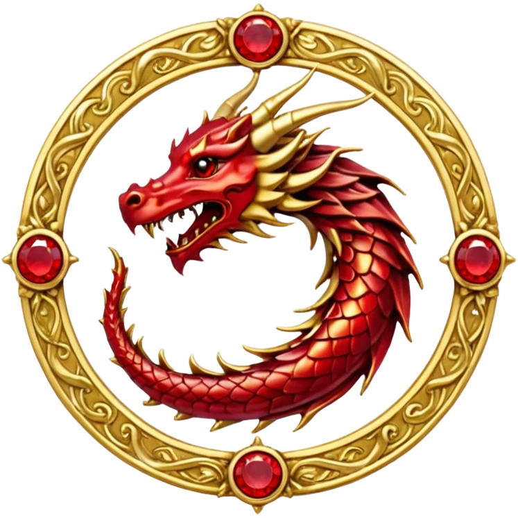 Golden Dragon crest/brosch in a circle with red gems emoji