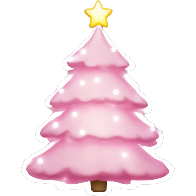 Pink Christmas tree with while lights and an angel emoji