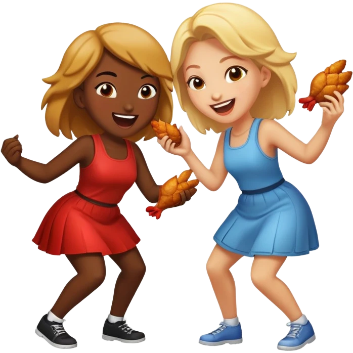 Two girls fighting over chicken wings emoji