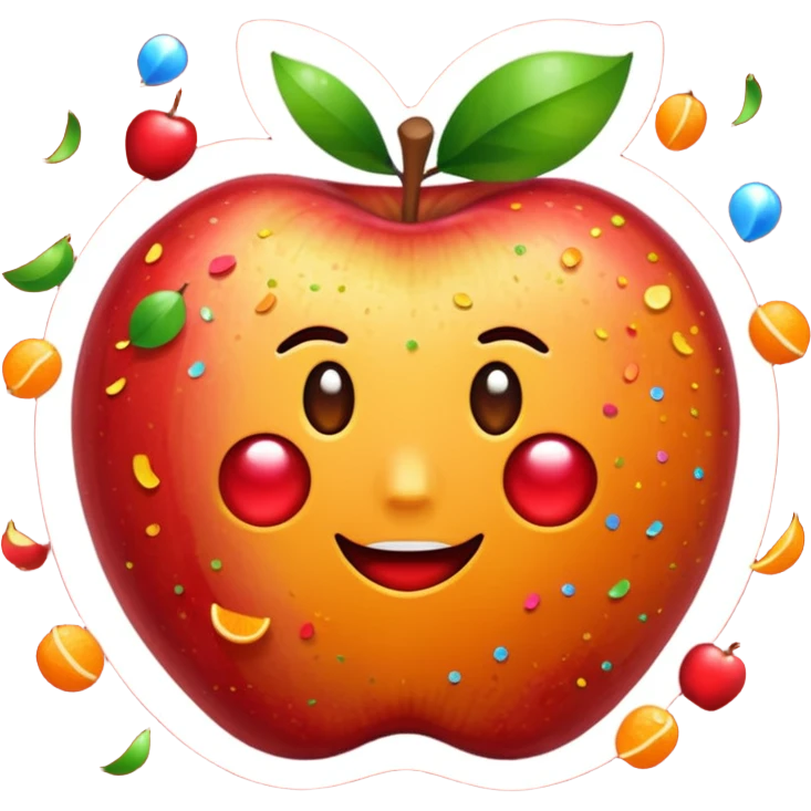 Una manzana roja con naranja con rayos que explotan y llena de confeti  emoji