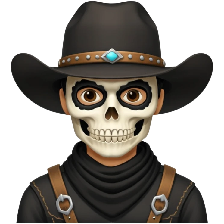 🤠+💀, colocar uma máscara preta no pescoço  emoji