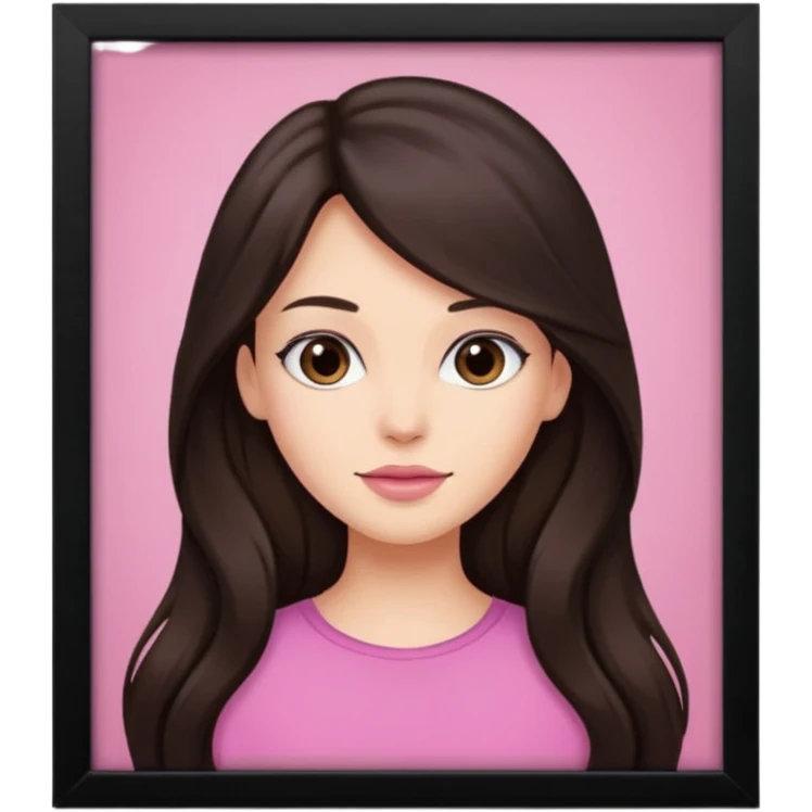 pink girly framed picture of a long hair brunette  emoji