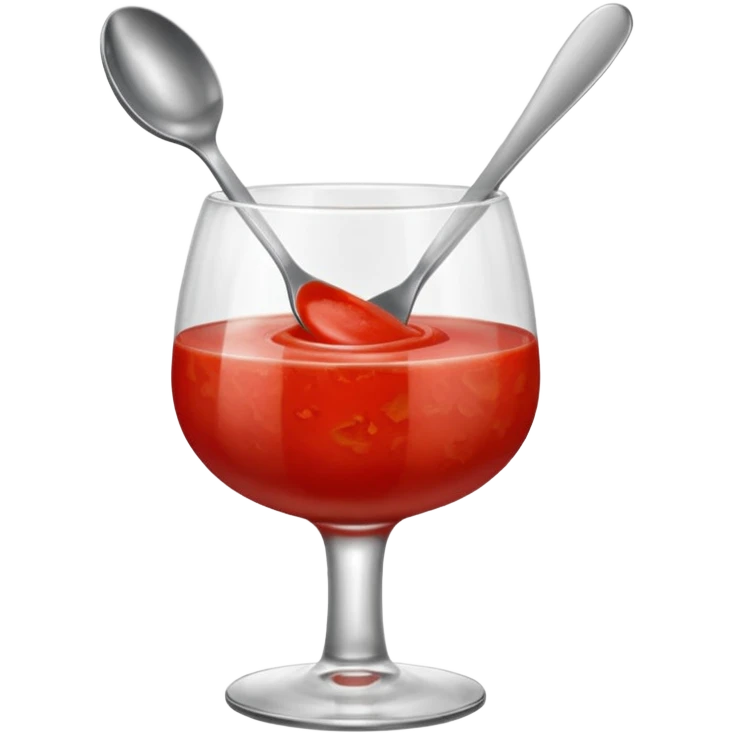 tomato puree in a glass glass transparent with spoon emoji