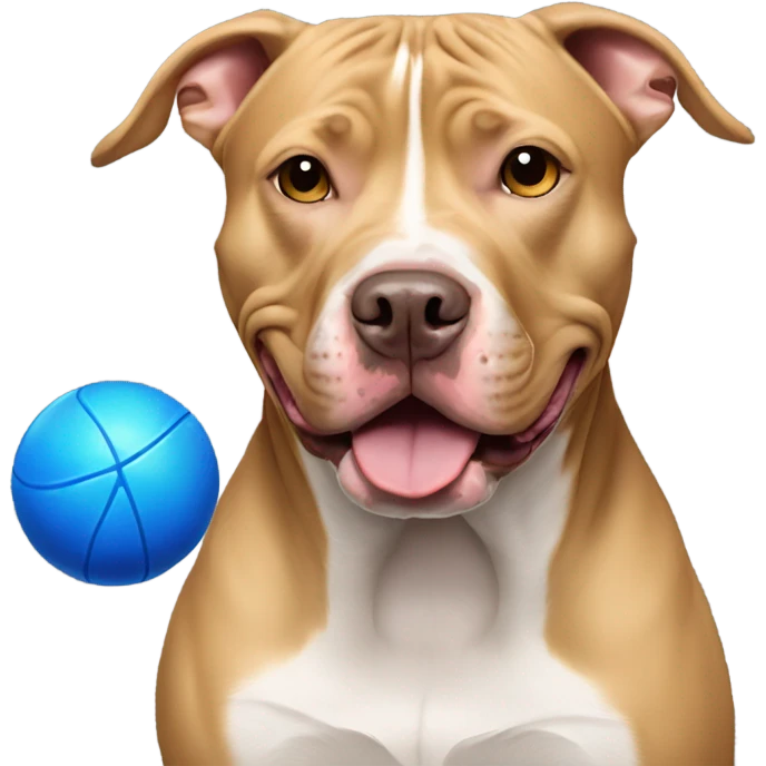 Tan pitbull with blue ball emoji