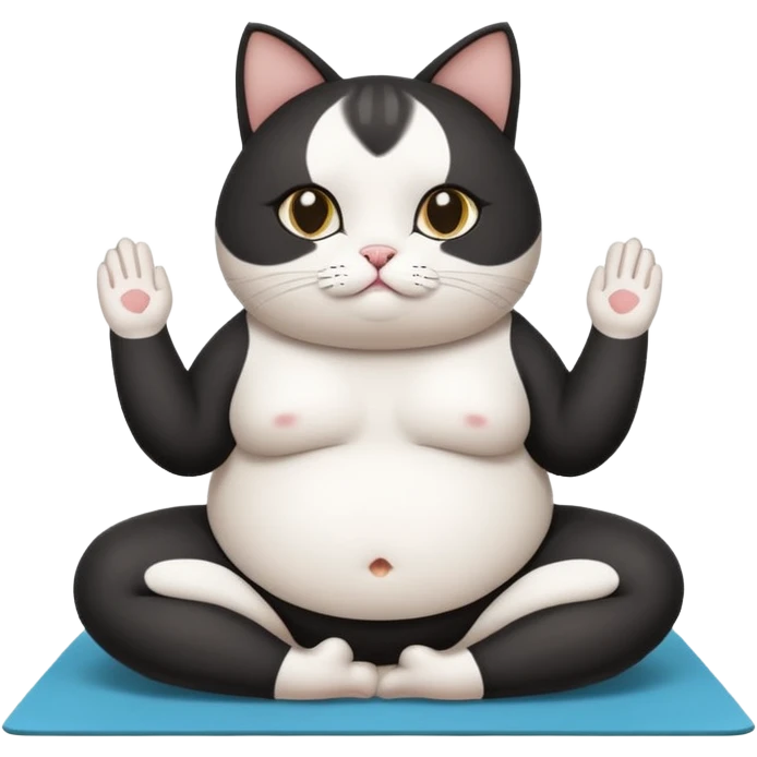 Fat Black white cat doing yoga emoji