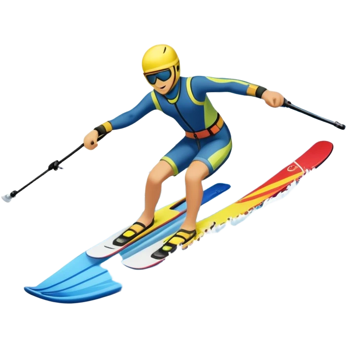 An icon featuring a close-up collage of water skis, splashing water across the surface. The design highlights the motion of the skis cutting through the water. Transparent background emphasizes the thrill of water skiing. emoji