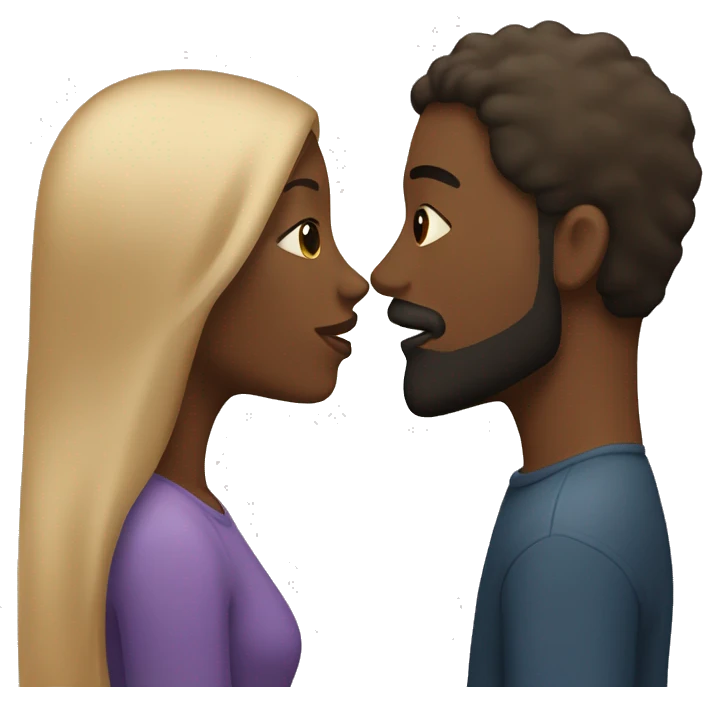 couple kissing, black woman and tan man with striaght hair and beard  emoji