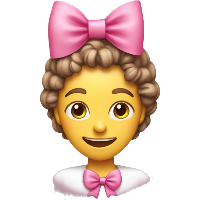 emoji with smile and with pink big bow emoji