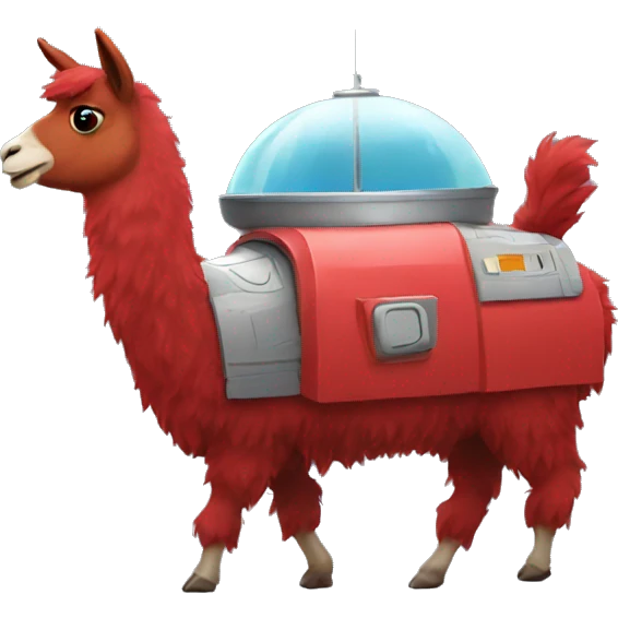 cartoon red llama on a spaceship emoji