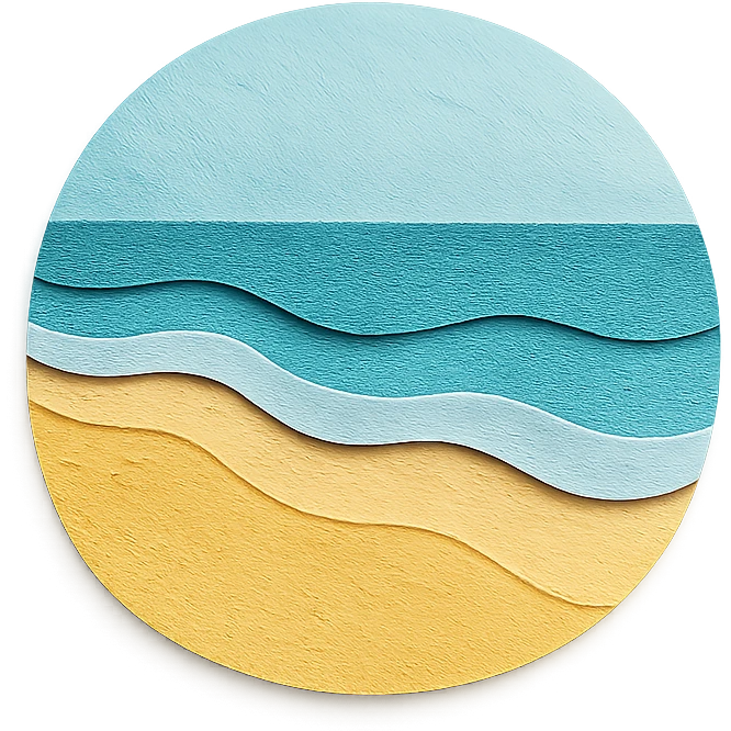 beach with layered sand and ocean in paper craft style emoji
