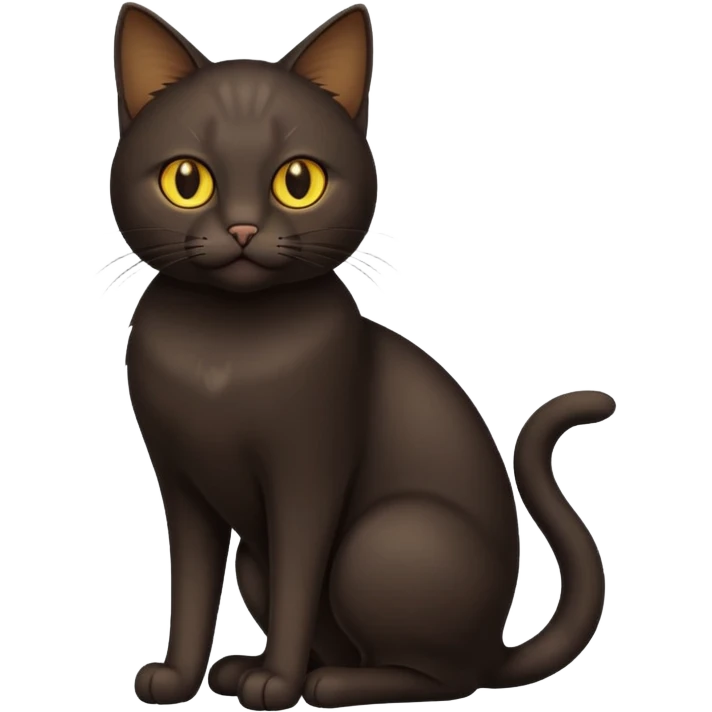 Dark-Brown sitting cat with golden eyes  (full body) emoji