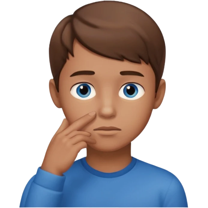 boy thinking with one hand on his chin emoji