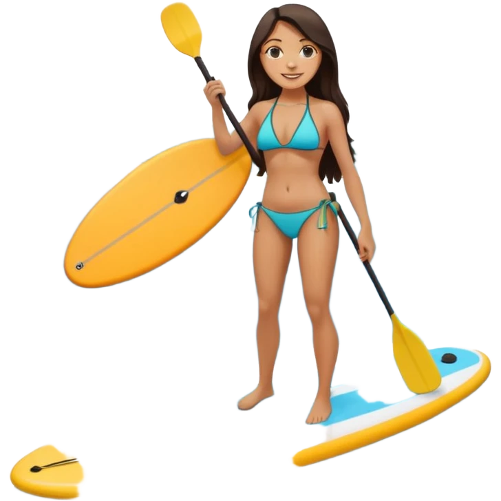 white women with long dark hair on Standing paddle board in bikini emoji