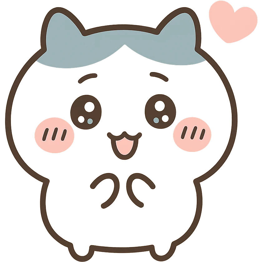 chiikawa character, happy expression, pastel colors, minimal background emoji