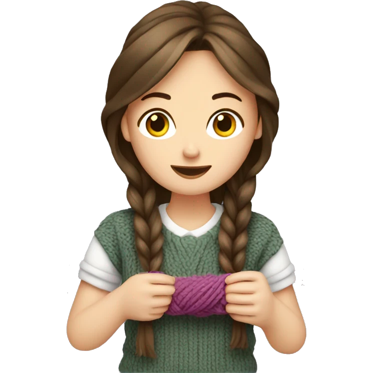 White brunette girl knitting emoji
