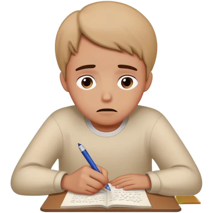 Person with worried expression writing "Dear God" on essay emoji