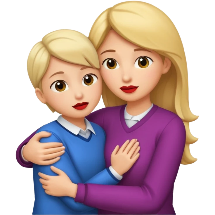 A woman teacher and young student They hug and their lips touch  emoji