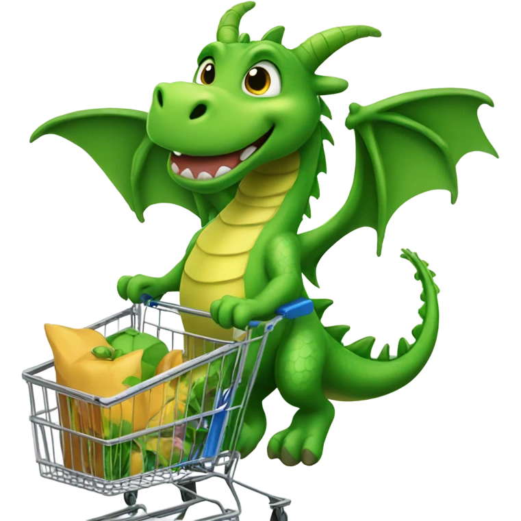 cute green dragon pushing a shopping car emoji